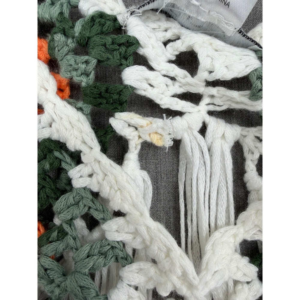 Vivid Womens Small‎ Crochet Granny Square Fringe Crop Top Orange Green Boho - Picture 4 of 8